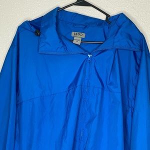 IZOD XFG Men's Large Jacket Hooded Blue Long Sleeve Full Zip - Packable Hidden H